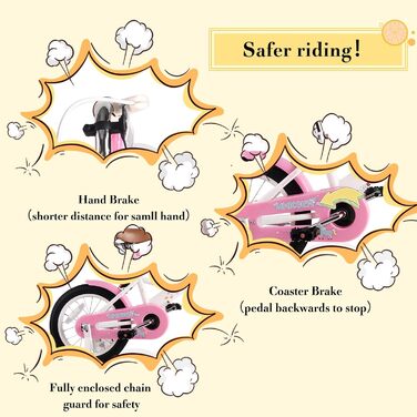 Дитяче велосипед RULLY 16 дюймів для дівчаток 2-7 років зі стабілізаторами та ручним гальмом, з кошиком, велосипедні стрічки, для малюків (білий)