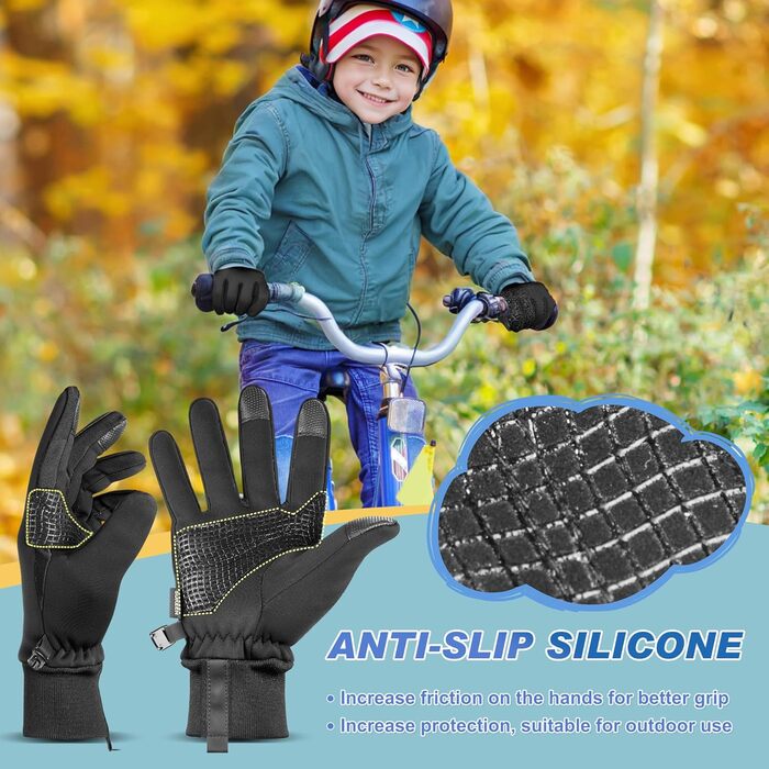 Рукавички для дітей Sukeen Softshell, теплі велосипедні рукавички, вітронепроникні, антиковзні, для їзди на конях, спортивні, для хлопчиків та дівчаток (L, чорний)