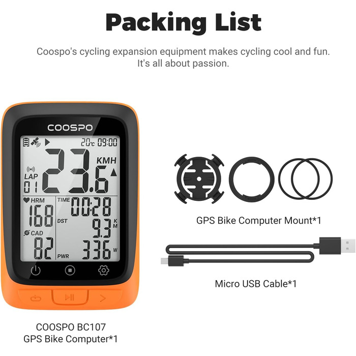 COOSPO BC107 Велокомп'ютер бездротовий, водонепроникний IP67, Bluetooth Ant+, 2,4