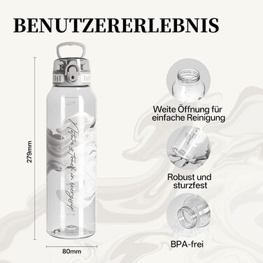 Дитяча пляшка для води UZSPACE 600 мл, спортивна, без витоку, з одноручним керуванням, для газованої води, миється в посудомийній машині, для школи та активного відпочинку, білий колір