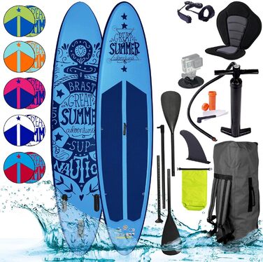Надувна SUP-дошка BRAST Summer 320x81x15 см, комплект для сап-серфінгу з веслом 2-в-1, каяк-сидінням, кріпленням для екшн-камери, ременем на ногу, рюкзаком, 5 років гарантії