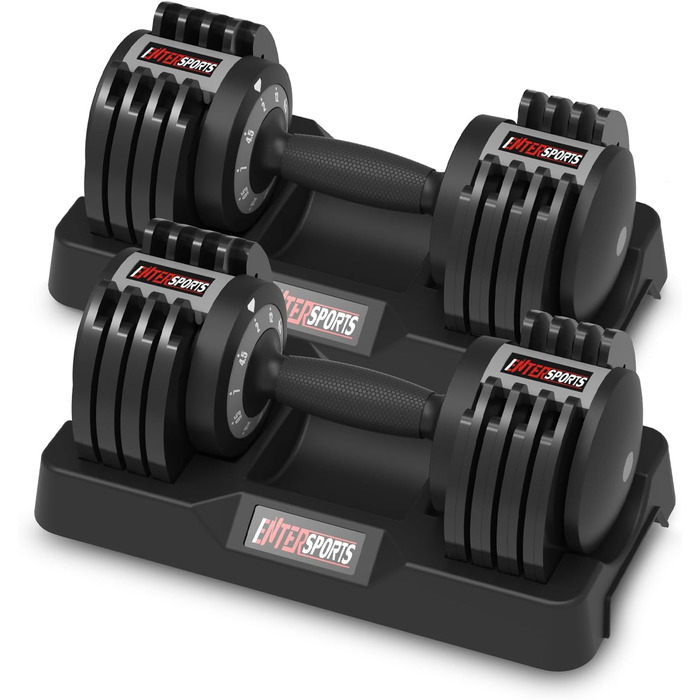 Регульовані гантелі EnterSports 12/18/27 кг з неслизькими ручками - для дому, офісу, фітнес-залу