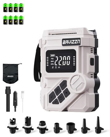Електричний насос для SUP-дошки 12V DC 22PSI з Type-C, 7 насадок (HELLERE GRAU)