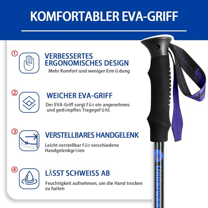 Телескопічні палиці для скандинавської ходьби та трекінгу, ультралегкі алюмінієві палиці для гірських походів з антишоковою системою, комплект 2 шт, чорні