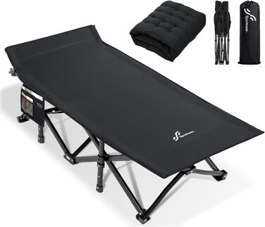 Розкладне ліжко Sportneer для кемпінгу та відпочинку: 200x81x47 см, чорне, з матрацом та сумкою для зберігання