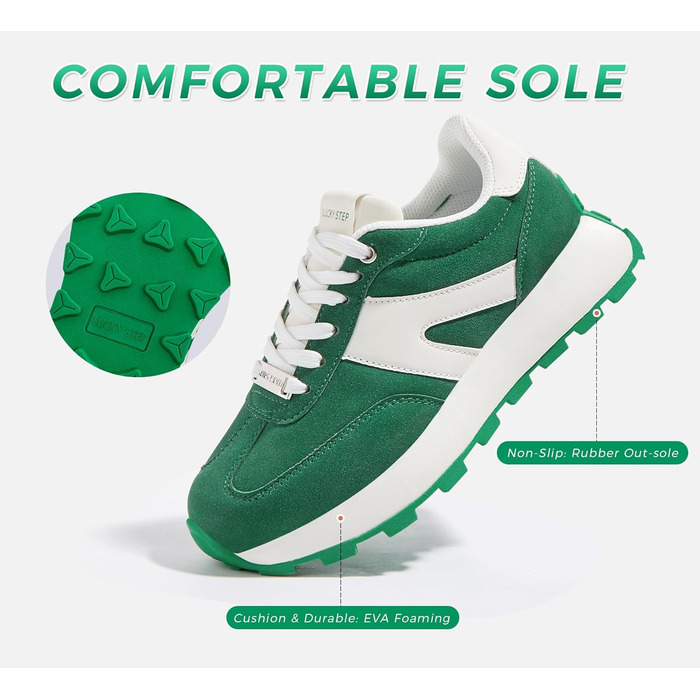 Кросівки жіночі Lucky Step на платформі, ретро стиль – для бігу, тенісу та повсякденного носіння (Зелено-білі, 37 EU)