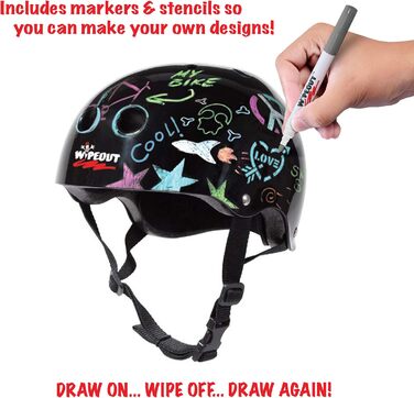 Дитячий велосипедний шолом Wipeout Dry Erase, чорний, для велосипеда, скейта і самоката, індивідуальний дизайн, для дітей від 8 років