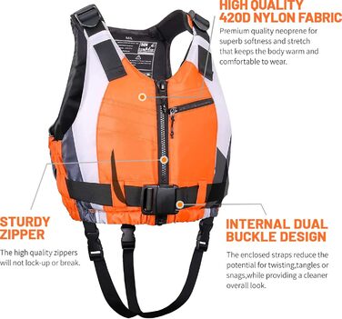 Спасальний жилет Zeraty для дорослих XL/XXL, помаранчевий. Підходить для риболовлі, вітрильного спорту, серфінгу, катання на човні та каяках.