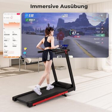 Біговий доріжки DeerRun для дому, Walking Pad з нахилом 6% та поверхнею для бігу 42 x 112 см, складаний з AI тренером та мультиплеєром, чорний