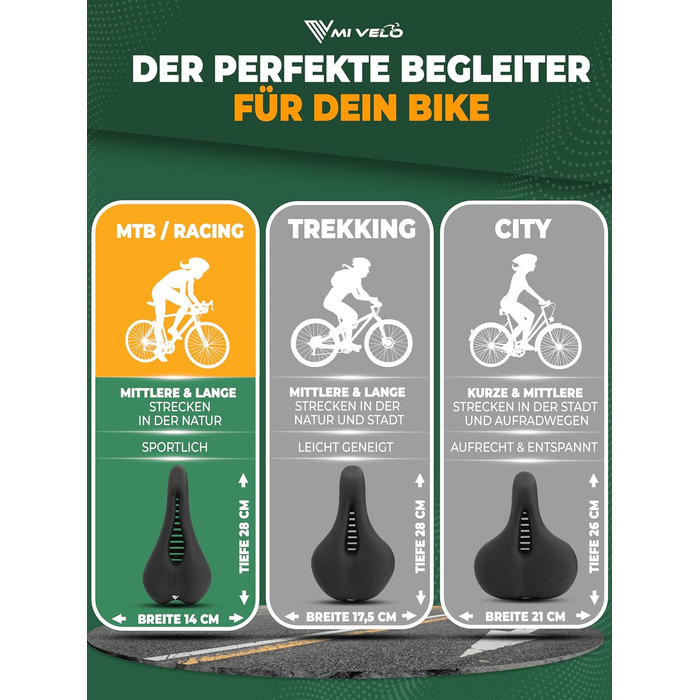 Велосипедне сідло MIVELO Comfort PRO з Memory Foam: дихаюче, зручне для жінок та чоловіків, ергономічне, для максимального комфорту (MTB)