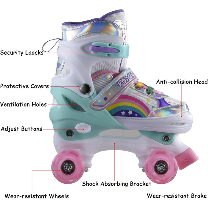 Роликові ковзани Sumeber для дітей з підсвічуванням, зручні та дихаючі, Quad Skates для дівчаток (Rouge, M(35-38))