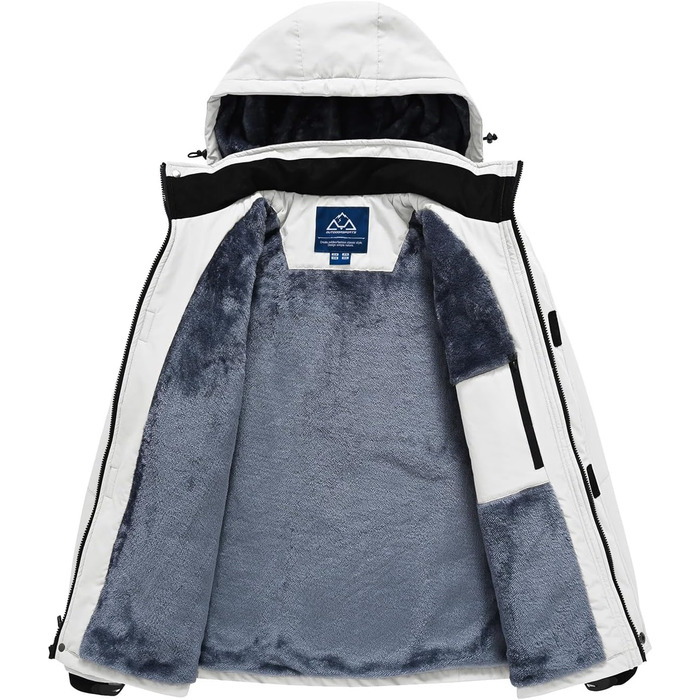 Спортивна куртка Rdruko для чоловіків: тепла зимова куртка, сноубордистська куртка з флісовою підкладкою, водонепроникна функціональна куртка для активного відпочинку та походів з капюшоном, колір білий