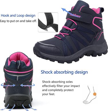 Дитячі зимові чоботи: теплий фліс, водонепроникність, для дівчаток та хлопчиків, підошва для трекінгу, синій та рожевий кольори, розмір 34 EU