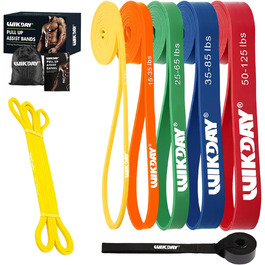 Гумові стрічки для фітнесу та розтяжки, набір для Crossfit та домашніх тренувань, різні рівні опору (3,6–56,7 кг) + додаткова жовта (4,5–11,3 кг)
