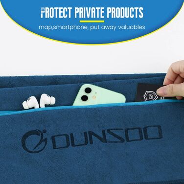 Рушник для фітнесу DUNSOO 120x50 см: мікрофібра, кишеня на блискавці, для спортзалу та тренувань. Marineblau (темно-синій)
