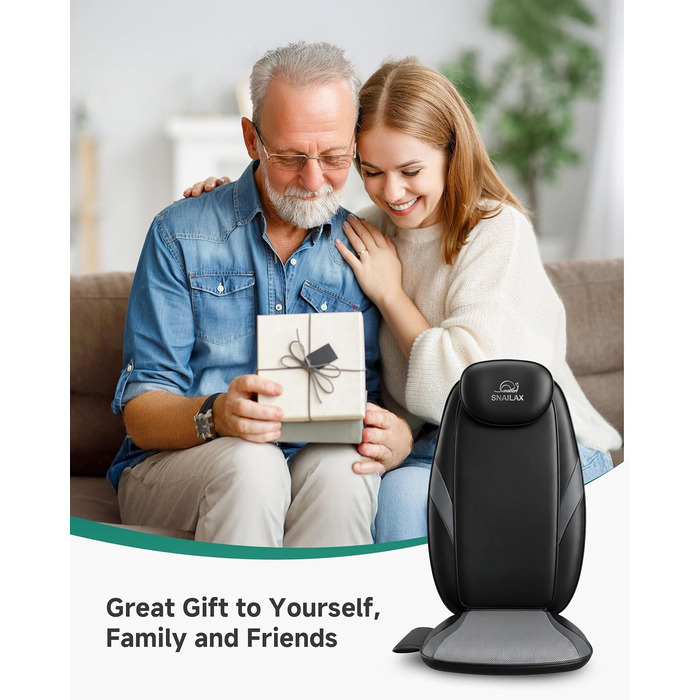 Масажне сидіння Snailax з функцією шиацу для шиї та плечей, масажер спини з підігрівом та вібрацією, крісло-масажер, подарунок для чоловіків та жінок