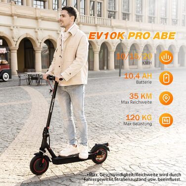 Електросамокат EVERCROSS EV10K PRO з ABE, 10'' складаний, для дорослих, 400 Вт, 10,4 А·год, до 20 км/год, з додатком, LED-дисплеєм, подвійним гальмом, чорний