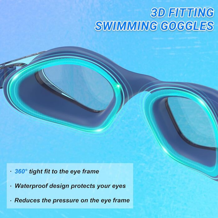 Окуляри для плавання Schwibrille HD з антифогом, UV-захистом, герметичні, зручні - для дорослих, басейн/відкрита вода, синьо-сірі (M)