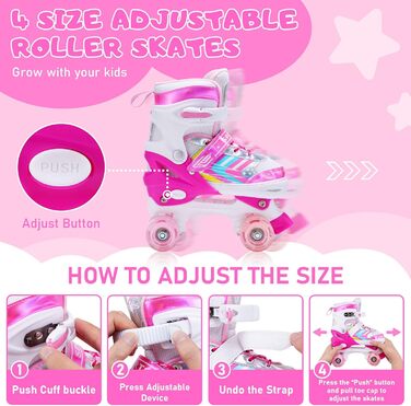 Дитячі ролики Kinder Rollschuhe для дівчаток та хлопчиків, регульовані, 8 світлодіодних коліщат, квадро ролики, для малюків, початківців, для використання в приміщенні та на вулиці, рожеві (EU28-32)