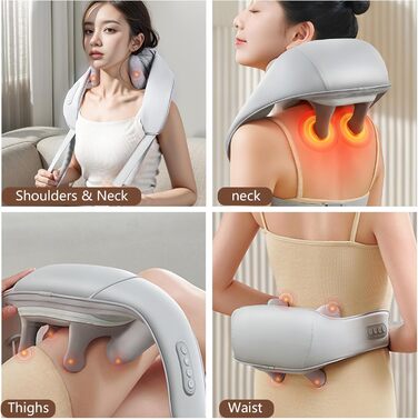 Електричний масажер для шиї та плечей Shiatsu з підігрівом, 4D масаж, бездротовий, для чоловіків та жінок, сірий A
