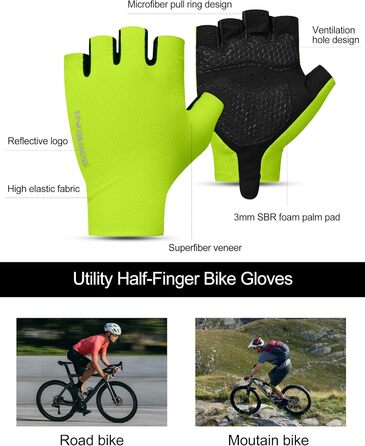 Велосипедні рукавички INBIKE для чоловіків, літні, напівпальцеві, з амортизацією, еластичні, дихаючі, світловідбиваючі, IHC220, L, зелені