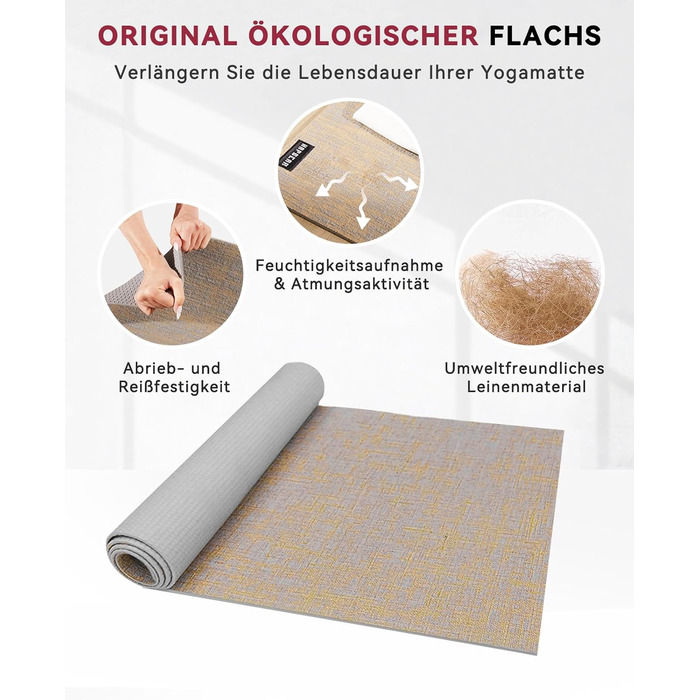 Великий килимок для йоги та фітнесу HAPBEAR Yogamatte XXL, протиковзкий мат для спорту та гімнастики, PVC, 8 мм товщина