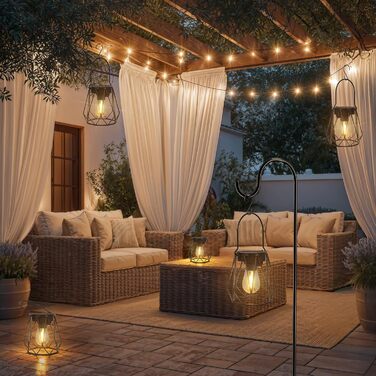 Сонячні ліхтарі для саду та вулиці, 2 шт. - Водостійкі металеві ліхтарі LED, для газону, патіо, кемпінгу, чорні, восьмикутні