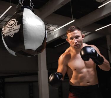 Підвісна боксерська груша DBX Bushido 15 кг з гумовою крихтою, чорна/біла, для дорослих, з ланцюгами – Боксерський мішок, пунчбол, обладнання для боксу