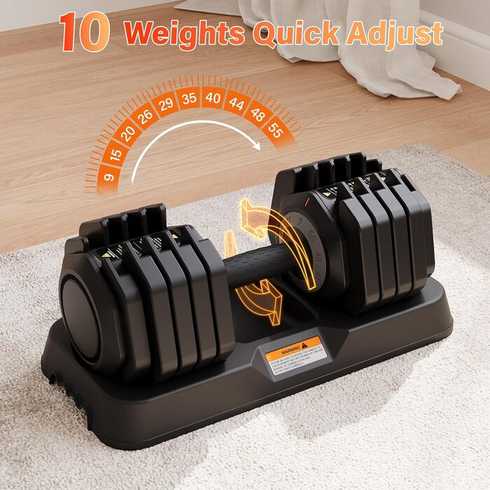 Набір гантелей регульовані, 11 кг/24.5 кг, 2 шт. з неслизьким грифом, швидке регулювання ваги, чорний колір