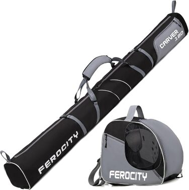 Набір Ferocity Premium для гірськолижного спорядження: сумка для лиж, черевиків, шолома та палиць [053] сірий - чорний