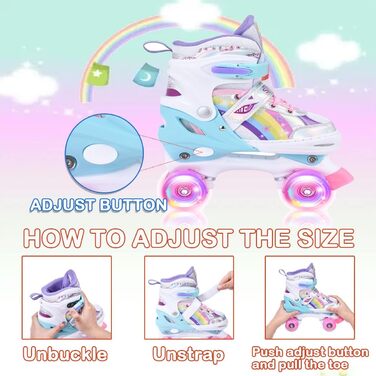 Дитячі ролики для дівчаток з регулюванням розміру, світлодіодні, для підлітків та початківців. Розміри 31-42, ролики. Ролики з регулюванням для дітей, кольори веселки