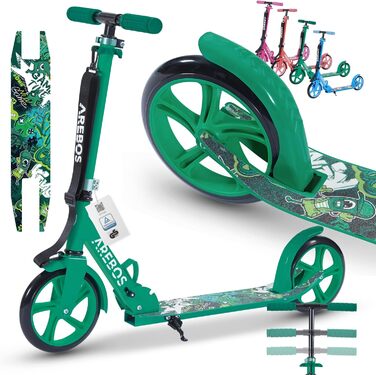 Самокат Arebos Cityroller для дітей і дорослих, складаний, регульований по висоті, XXL колеса, ремінь для перенесення, до 100 кг