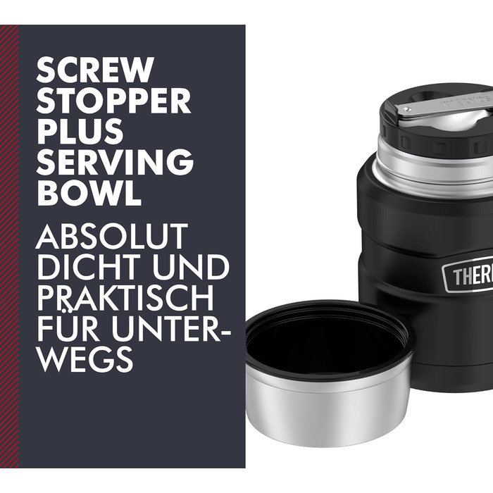 Термос STAINLESS KING для їжі чорний матовий 0,47л - нержавіюча сталь, герметичний, зберігає тепло 9 годин та холод 14 годин, з відкидним ложкою, BPA-free