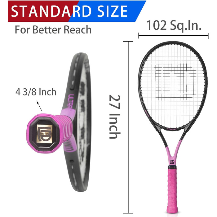 Тенісний набір для дорослих, 2 шт., довговічний, 68.6 см, з'єднаний, легкий, попередньо натягнутий та з новою насічкою, підходить для початківців та досвідчених гравців (фіолетовий/рожевий)