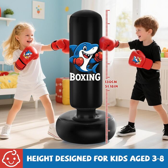 Дитячий боксерський мішок Qoosea для дітей 3-8 років, 130 см, надувний, з боксерськими рукавичками, для карате, кікбоксингу, Taekwondo, MMA, подарунок для хлопчиків та дівчаток