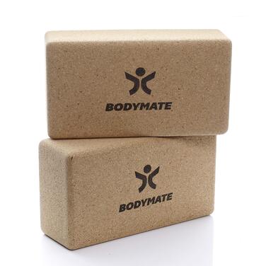 Набір йога-блоків з натурального корка BODYMATE (2 шт), екологічні блоки для йоги, пілатесу та медитації, 22 x 12 x 7,5 см