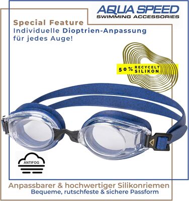 Плавальні окуляри Aqua Speed LUMINA з діоптріями для дорослих, індивідуальний підбір лінз для короткозорості, azure dotted, прозорі