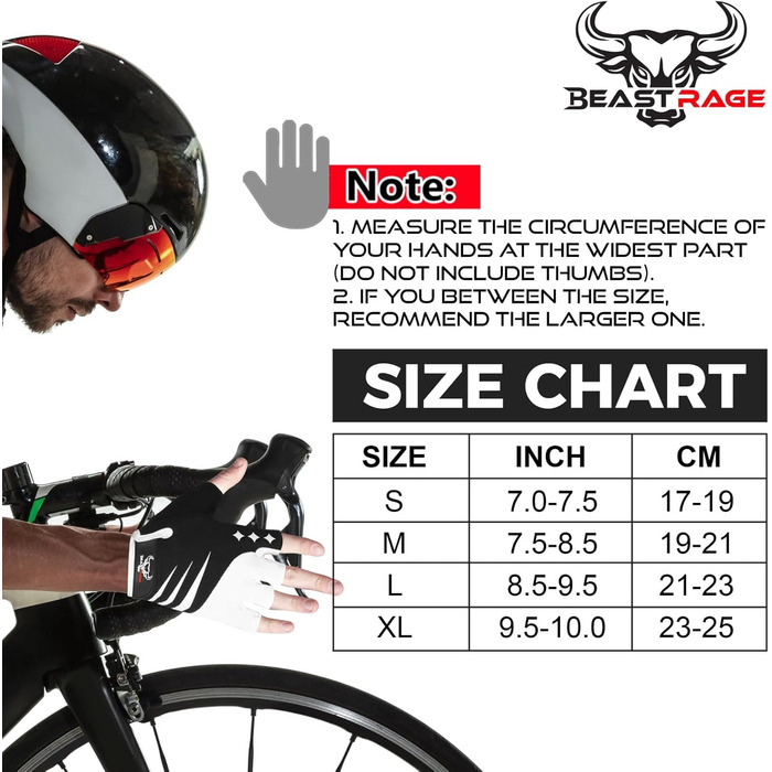 BEAST RAGE Fingerless Fahrradhandschuhe: Гелеві, антиковзні, для MTB, тренувань, сірі (L)