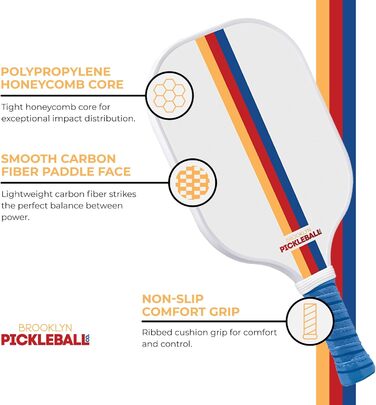 Паддл для піклболу Brooklyn Pickleball Co. | Вуглецеве волокно | Вулик | Нековзний руків'я | Одиночний | Білий