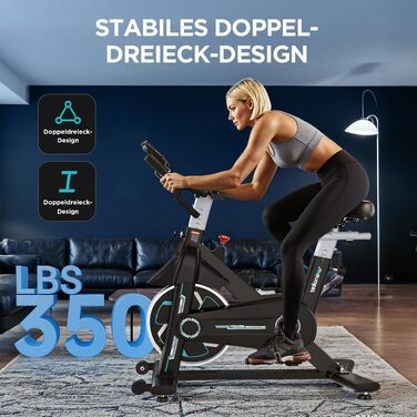 Велотренажер WENOKER 2026 з LCD-дисплеєм та підтримкою App, спінінг-байк для дому до 160 кг, з важким маховиком та плавним регулюванням опору (Чорний-Світло-блакитний)