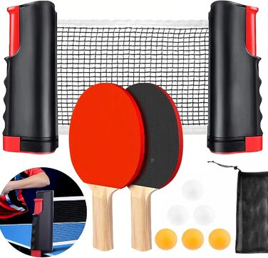 Набір для настільного тенісу з регульованою ручкою та сіткою, ідеальний для гри в приміщенні та на вулиці, а також для тренувань. Комплект 2