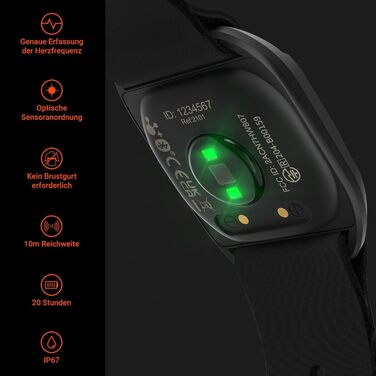 COOSPO HW807 - пульсометр на зап'ястя з вимірюванням HRV, Bluetooth 5.0/ ANT+, LED-сенсор, водонепроникний (IP67), перезаряджається, сумісний з Wahoo, Zwift, Strava