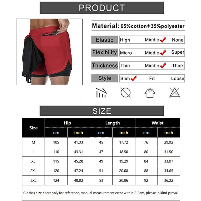Шорти чоловічі MANLUODANNI 2-в-1, спортивні, швидка сушка, літні, для бігу, тренувань, червоні