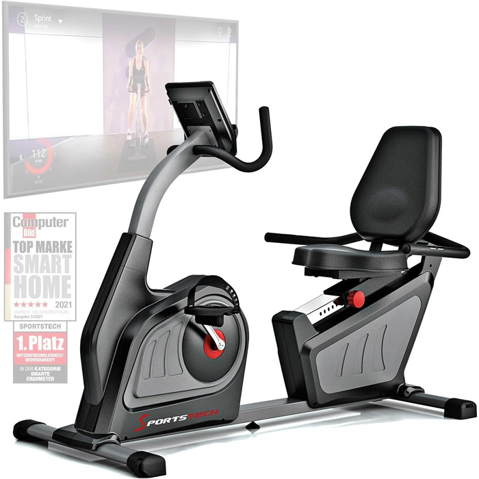 Професійний лежачий ергометр Sportstech ES600 з генератором, німецька якість, додаток з відео та мультиплеєром, підтримка HRC, опційний пульсометр, ергономічне сидіння
