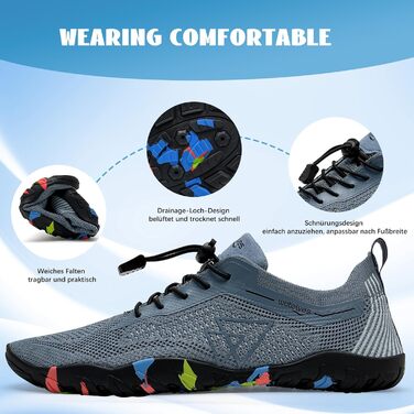 Водні шкарпетки WateLves для плавання, серфінгу та водних видів спорту. Швидка сушка, дихаючі, для жінок та чоловіків, розмір 36-48 EU, сірі та сині кольори.