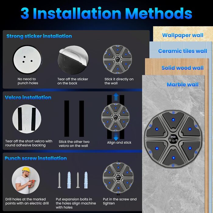 Музичний боксерський тренажер: електронна машина для ударів з Bluetooth, 9 режимів, лічильник ударів, для дорослих (сірий)