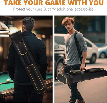 Сумка для переноски більярду на 3 кийки та 5 насадок (3 кийки, 5 насадок) - чорний колір з жовтими вставками