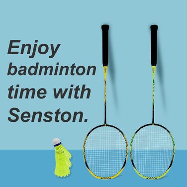 Набір для бадмінтону Senston: 2 ракетки з карбону, сумка та 6 воланів (жовто-зелений)