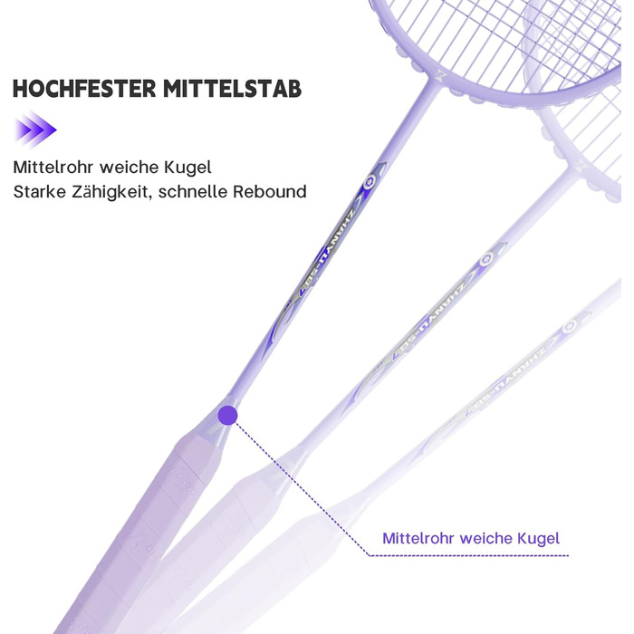 Ракетка для бадмінтона Profi 100% карбон, ультралегка, для тренувань та розваг, в комплекті з чохлом (фіолетовий)