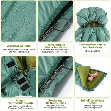 Спальний мішок ATEPA Ultraleicht Daunenschlafsack: Легкий, компактний, водонепроникний, для кемпінгу, трекінгу та рюкзакових подорожей. Комфортна температура 12°C, межа допустимої 7°C. ThermPlus Max.